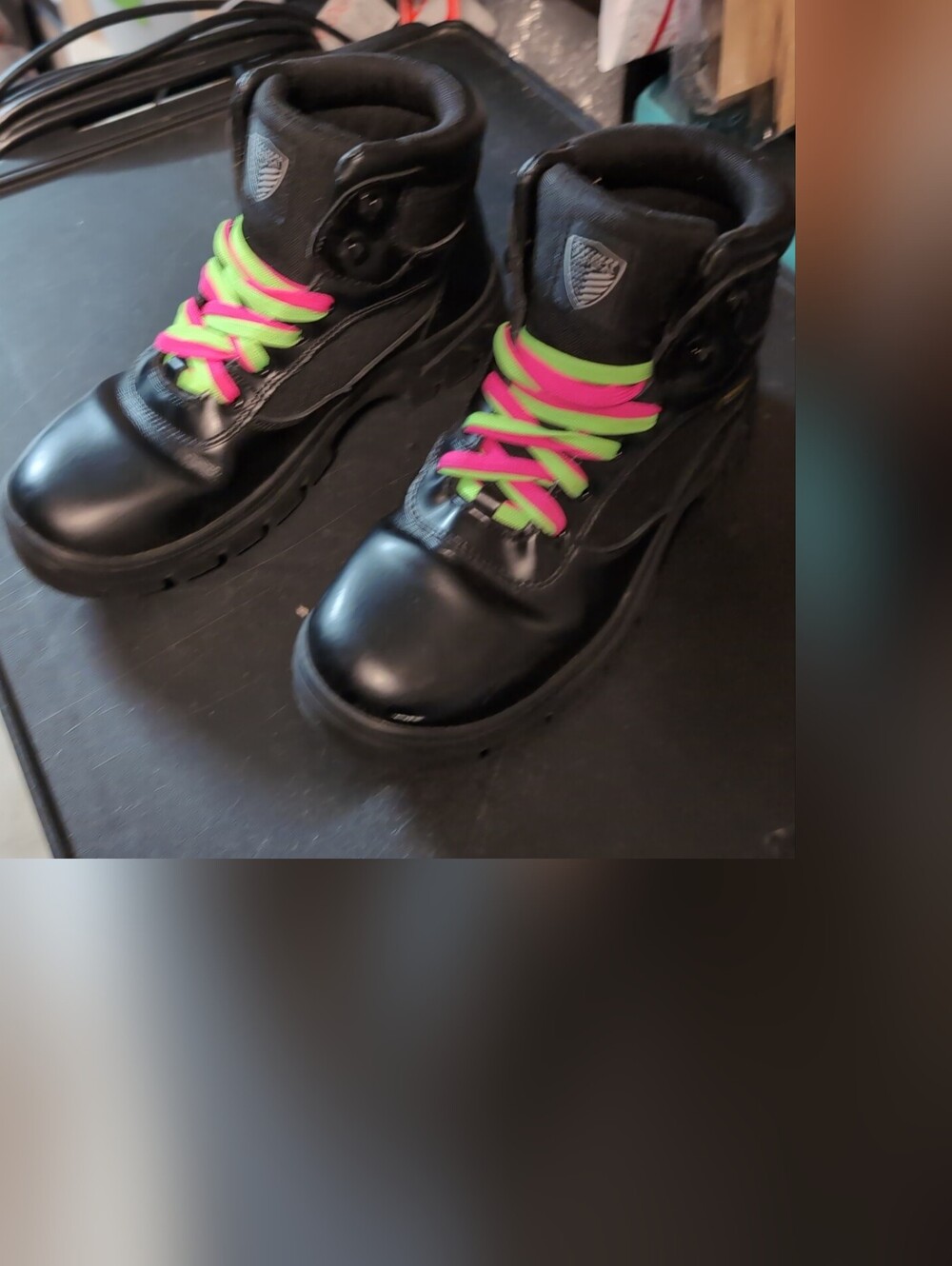 Skechers Tactical Black Boots with Neon Pink and Green Laces Sz 7 M/8.5 W